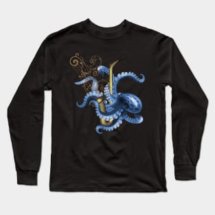 Music saxophone with octopus and clef Long Sleeve T-Shirt